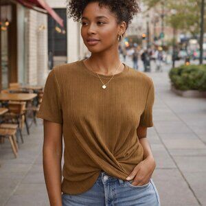All in Favor Ribbed Twist Front Top Mustard Yellow Medium Nordstrom